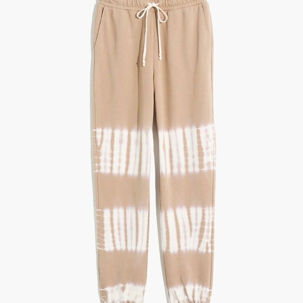 Beige & White Tie-Dye Joggers With Drawstring Waist Elastic Cuffs & Pockets - Picture 3 of 8